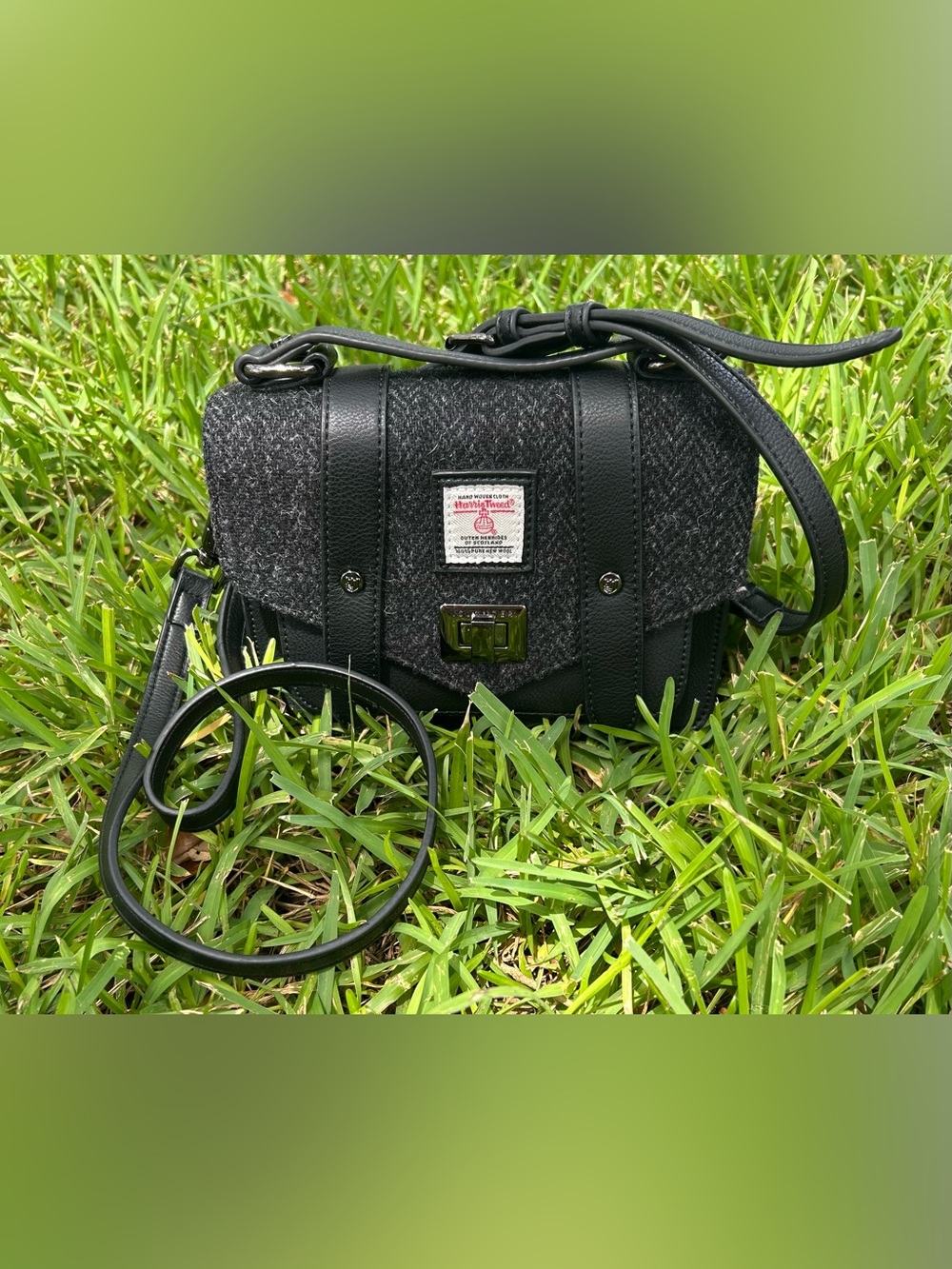 Harris Tweed Black Wool & Leather Crossbody Bag